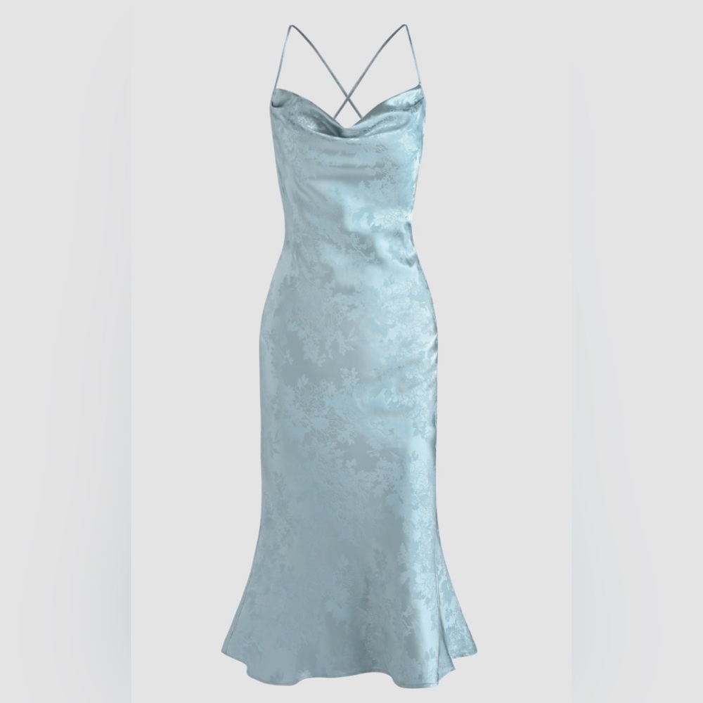 Ruched Floral Satin Midi Dress